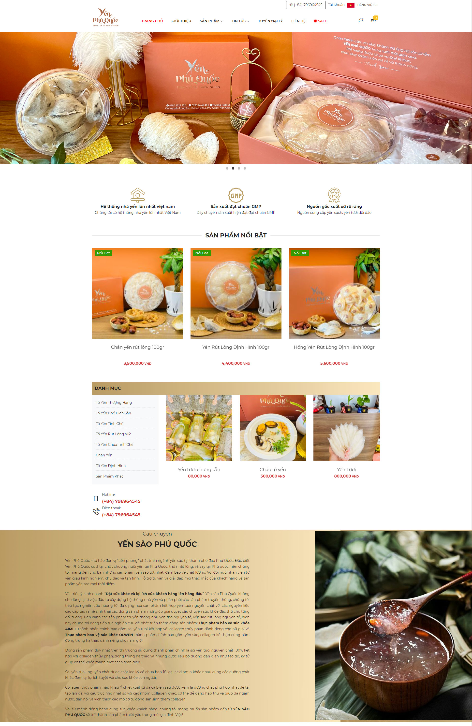 Mẫu giao diện website Yến Xào